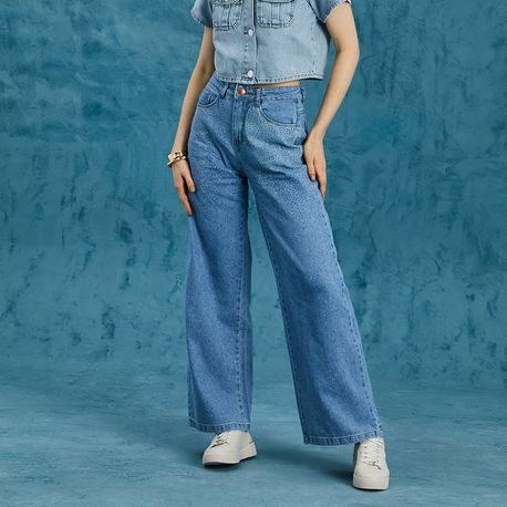 CALÇA JNS 100% WIDE LAV CL BRILHO 0258 JEANS CLARO 36