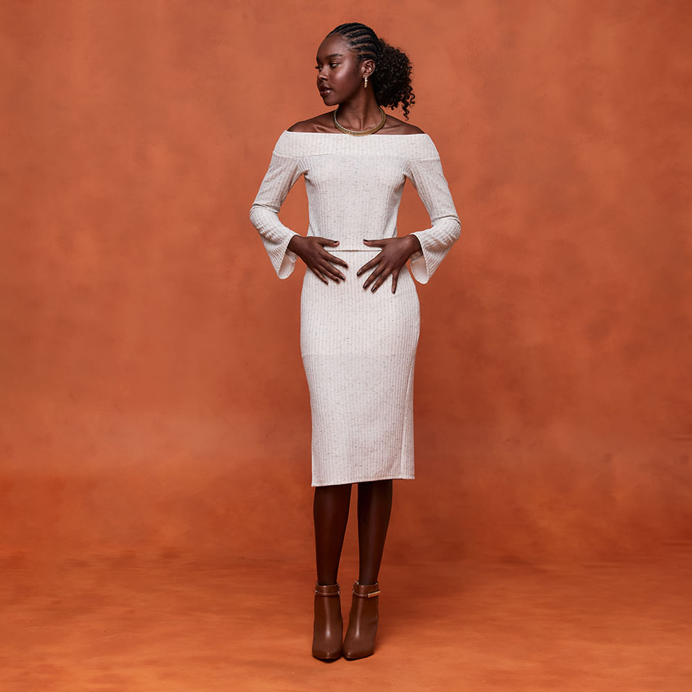 SAIA MIDI FENDA LATERAL 12054 OFF WHITE M