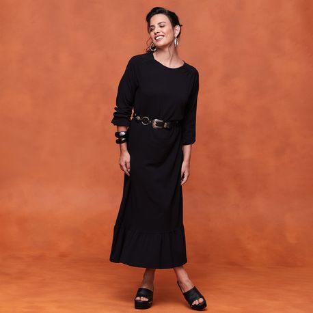 VESTIDO MIDI VISCOSE RAYON 703689 PRETO P