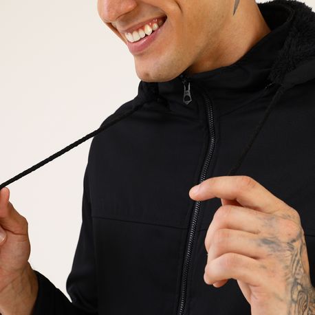 JAQUETA DE SARJA C/ CAPUZ PELUCIADO 510086 PRETO P