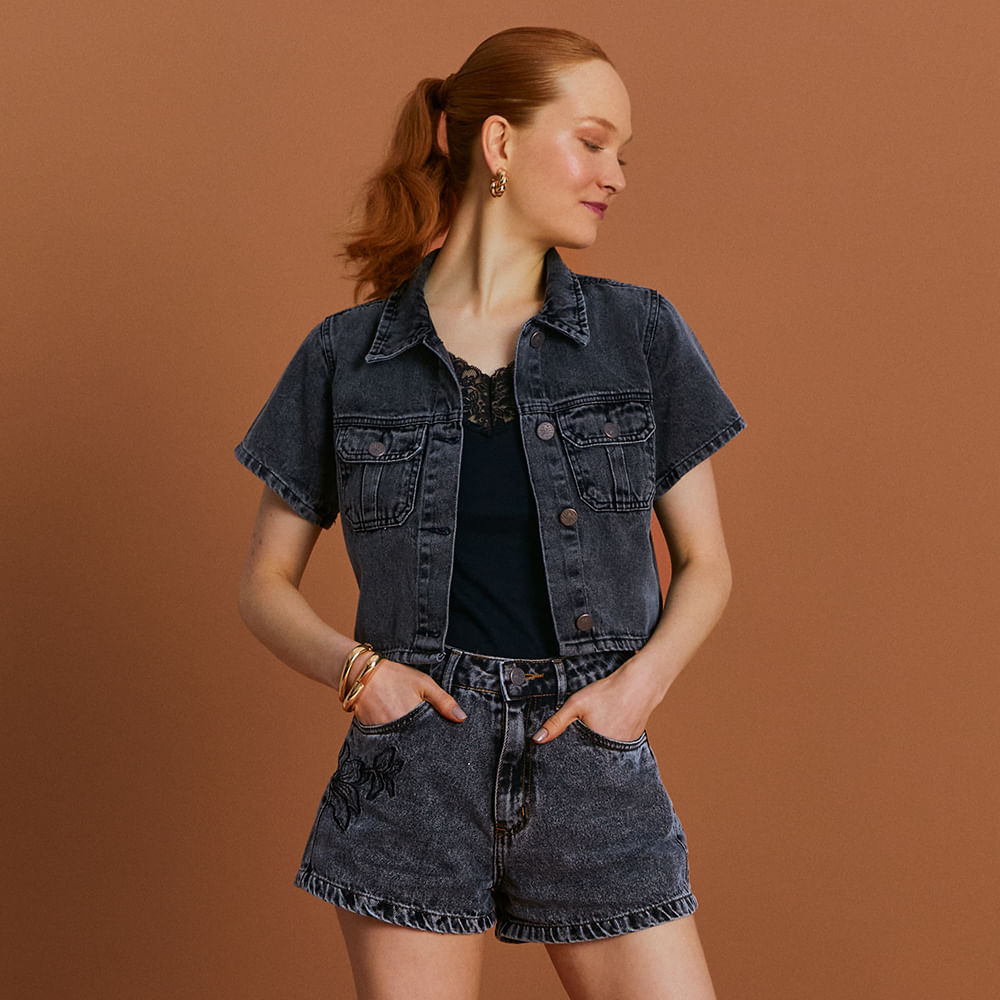 SHORT JEANS BLACK C/ BORDADO 20347 JEANS BLACK 36