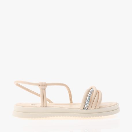 SANDALIA FLATFORM TRANCA BRILHO Q9803 0004-BAUNILHA 36