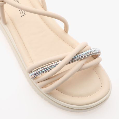 SANDALIA FLATFORM TRANCA BRILHO Q9803 0004-BAUNILHA 36