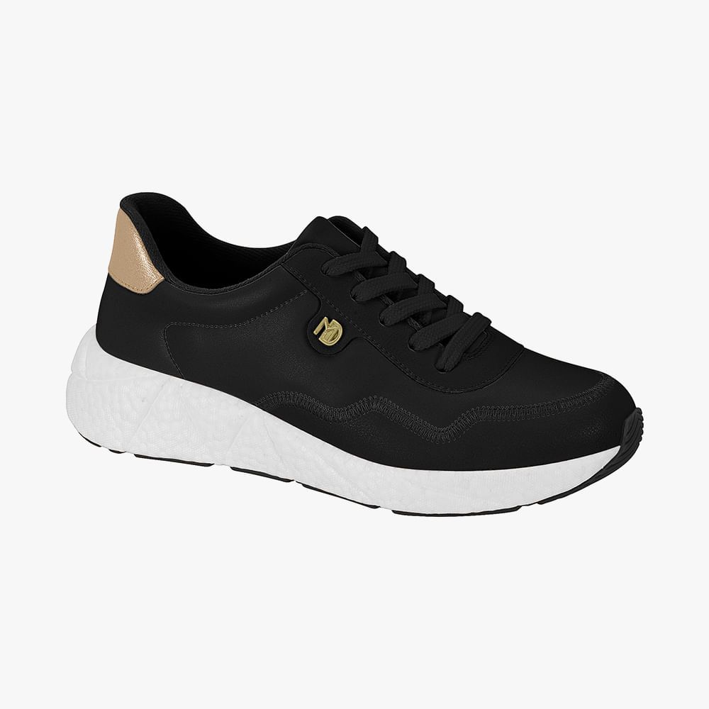 TENIS CASUAL 7395 100 PRETO 01/DOURADO 34