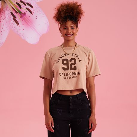 TSHIRT CROPPED COLLEGE CALIFORNIA 1470010003 BEGE P