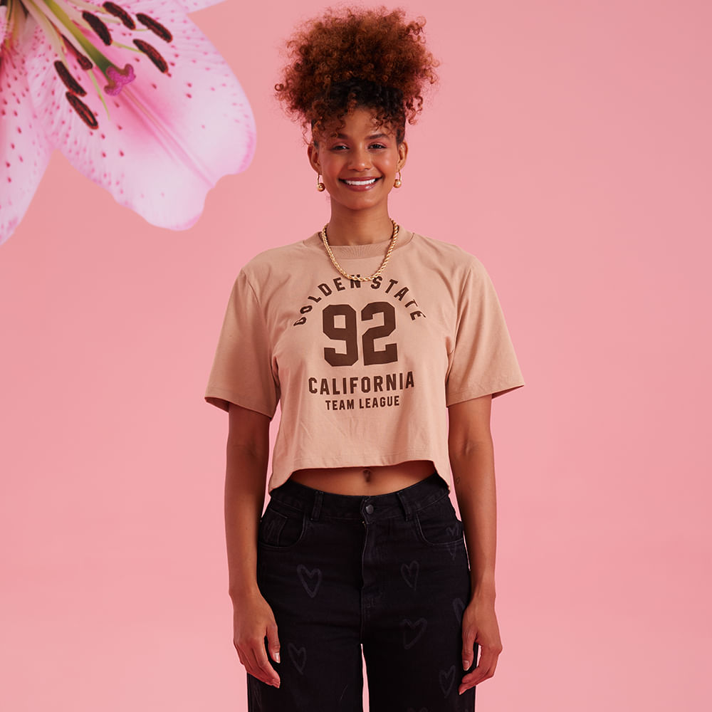 TSHIRT CROPPED COLLEGE CALIFORNIA 1470010003 BEGE P