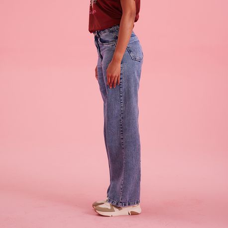 CALCA JEANS RETA APLIQUE FRT KT297 JEANS MEDIO 36