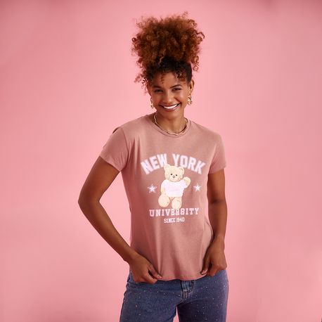 T SHIRT SILK URSO COLLEGE BRANCO 25468 MARROM P
