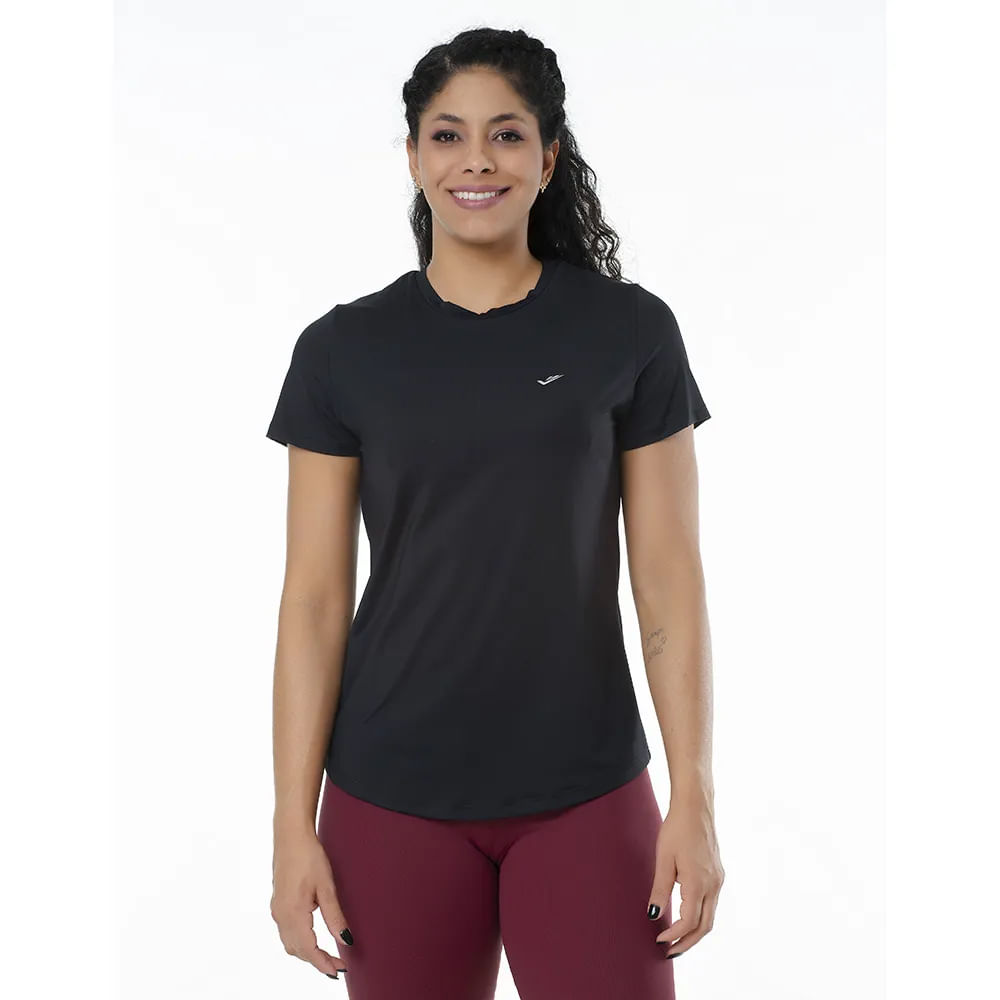 CAMISETA GOLA CARECA FEMININA 135503 PRETO/PRETO GG