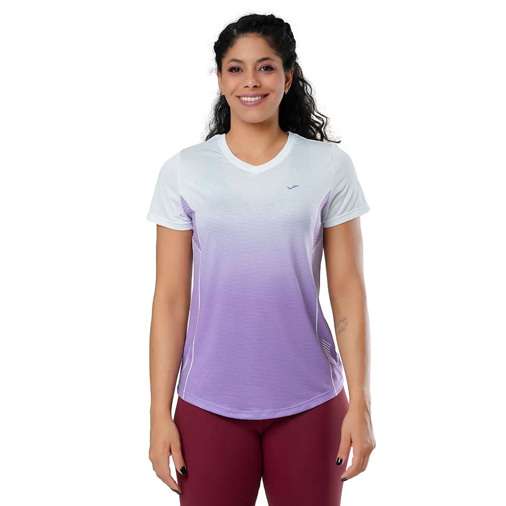 CAMISETA GOLA V FEMININA 135515 LILAS/BRANCO GG