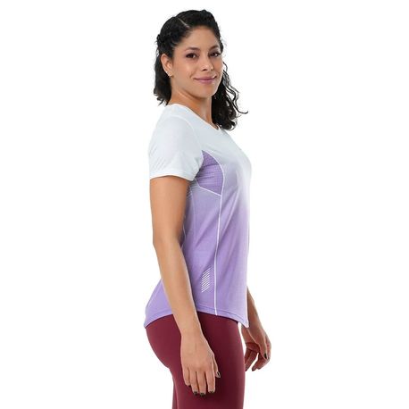 CAMISETA GOLA V FEMININA 135515 LILAS/BRANCO GG
