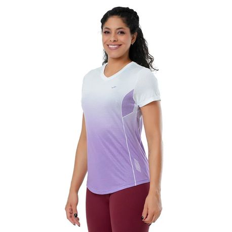 CAMISETA GOLA V FEMININA 135515 LILAS/BRANCO GG