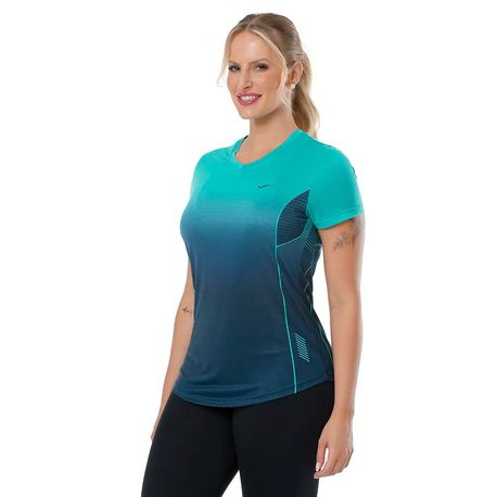 CAMISETA GOLA V FEMININA 135515 MARINHO/VERDE GG