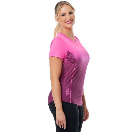 CAMISETA GOLA V FEMININA 135515 VINHO/ROSA CLARO GG