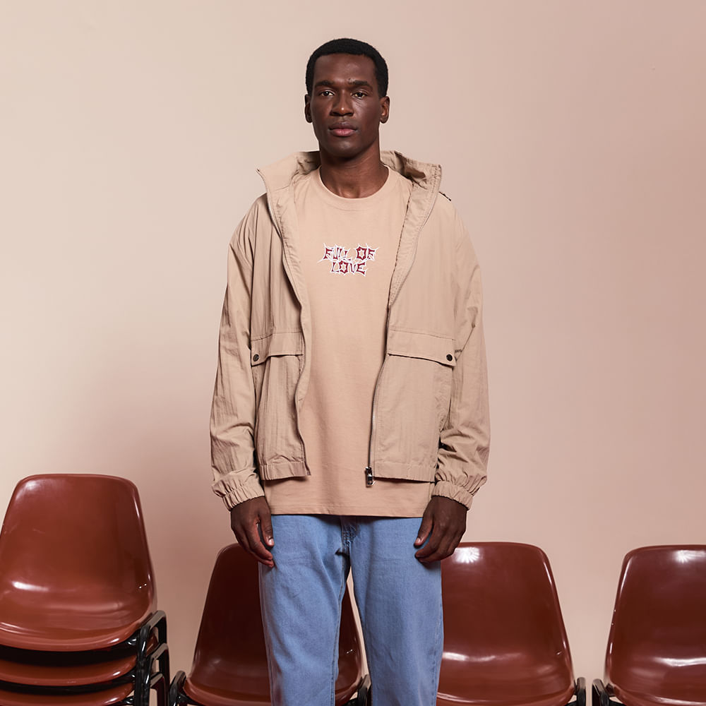 JAQUETA CORTA VENTO C/ CAPUZ "BROKEN RULES" 580051 CAQUI GG