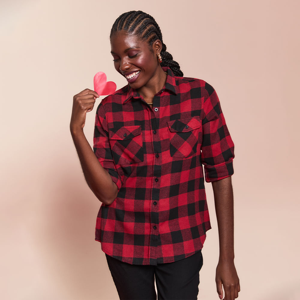 CAMISA ML XADREZ FLANELADA 1001611 PRETO/VERMELHO P