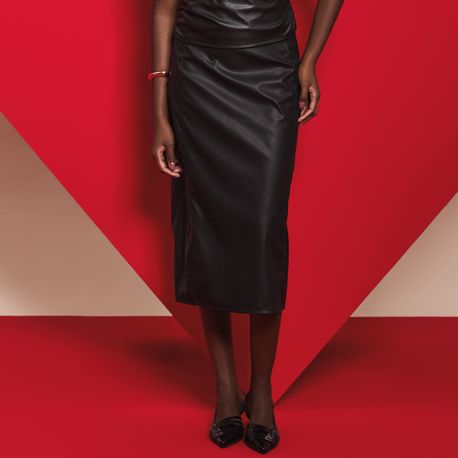 SAIA MIDI PU COM RECORTES 6465 PRETO P