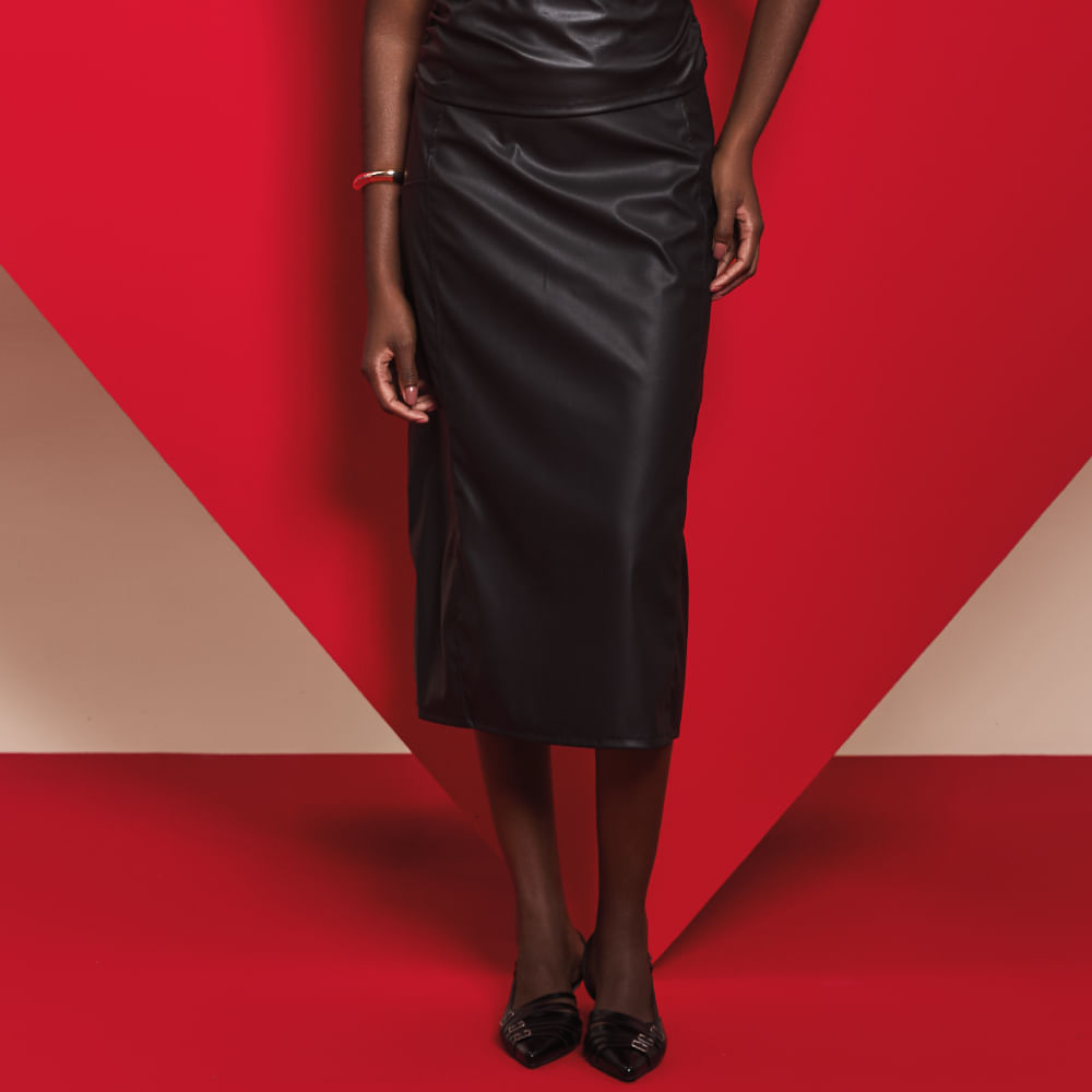 SAIA MIDI PU COM RECORTES 6465 PRETO M