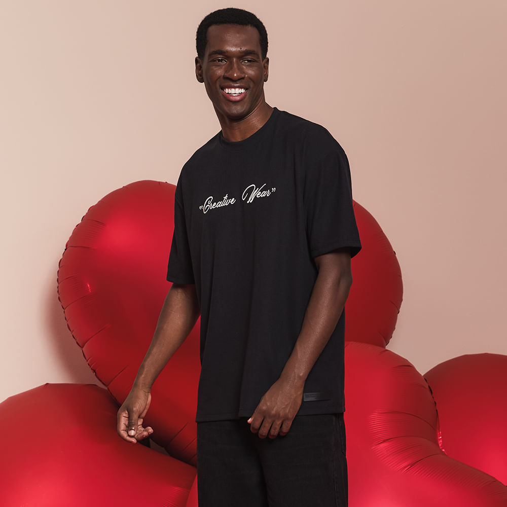 CAMISETA OVER ESCRITA FRENTE 4C754 PRETO P