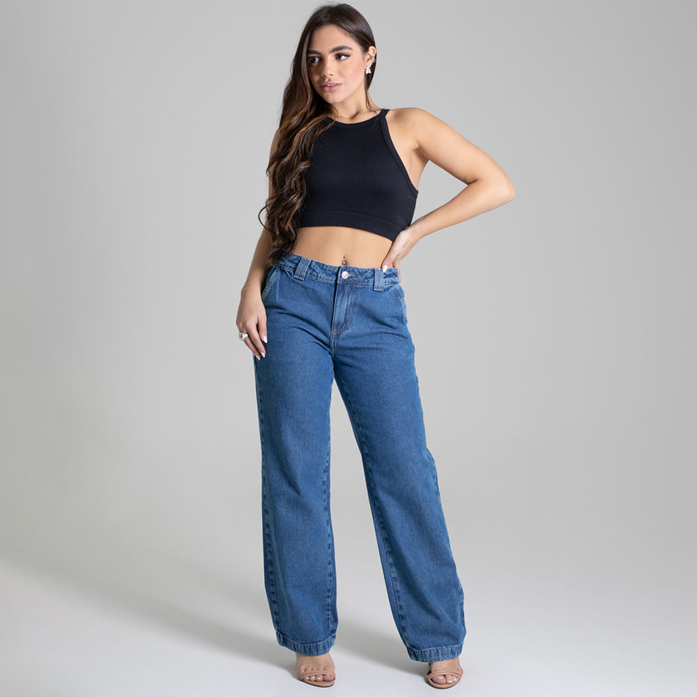 WIDE LEG JEANS BARRA LARGA CINT MED 277269 JEANS 38