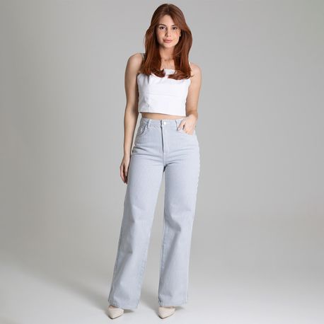 CALCA WIDE LEG RETA LISTRADA AZUL 278213 AZUL 36