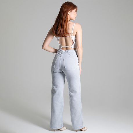CALCA WIDE LEG RETA LISTRADA AZUL 278213 AZUL 36