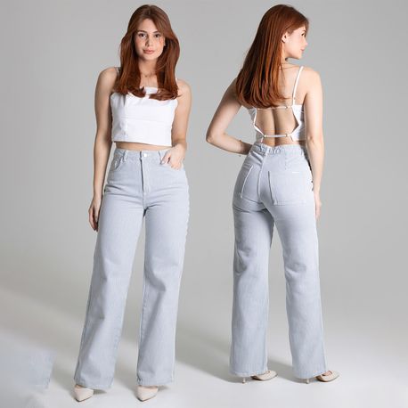 CALCA WIDE LEG RETA LISTRADA AZUL 278213 AZUL 36