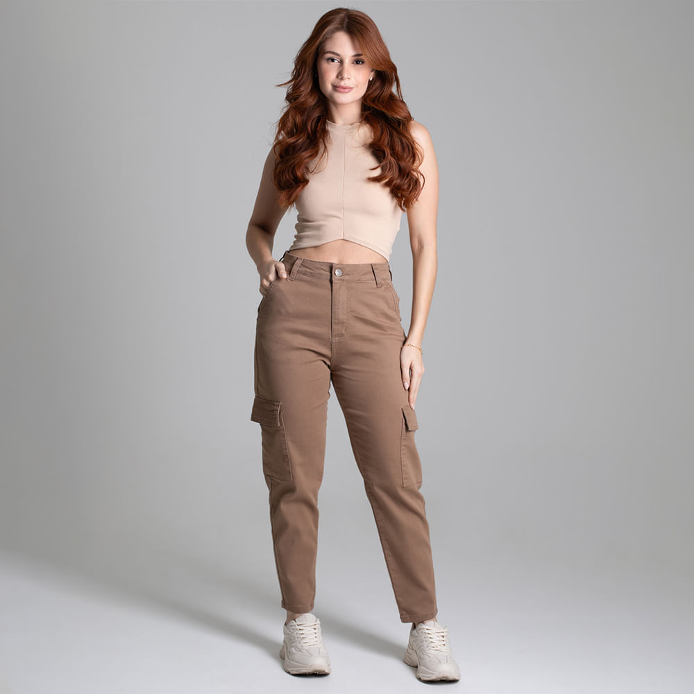 CALÇA SARJA MOM CARGO CAPUCCINO 277457 CAPUCCINO 36