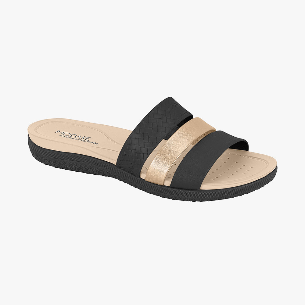 RASTEIRA CHINELO 3 TIRAS MODAR 7125-200 PRETO/DOURADO 34