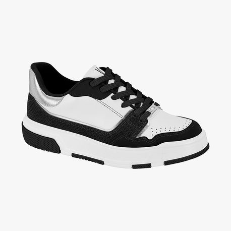 TENIS CASUAL 1455102 BRANCO/PRETO/PRATA 34