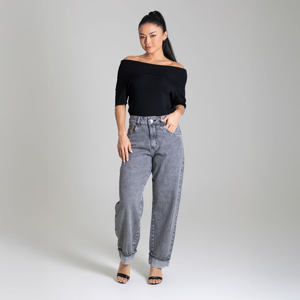 CALÇA JEANS BARREL PRETO STONE 280058 PRETO 44