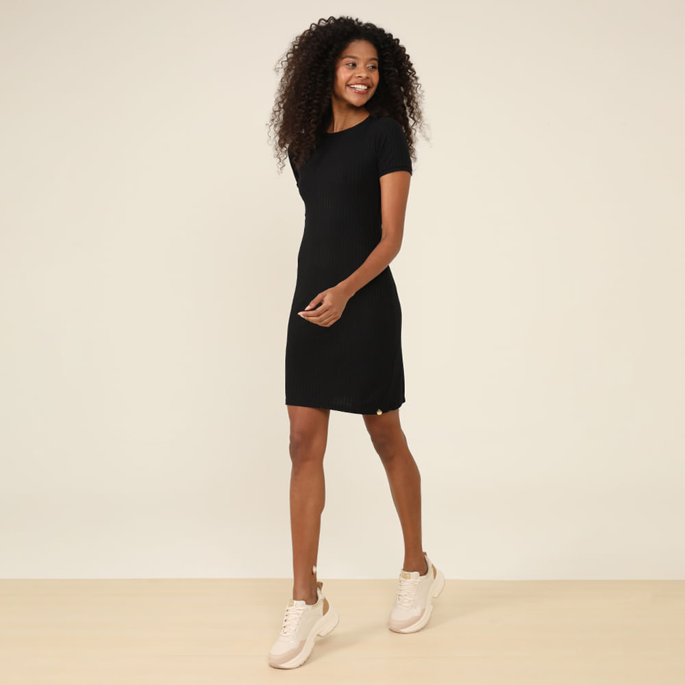VESTIDO CURTO MALHA CANELADO TRACY 663 PRETO P