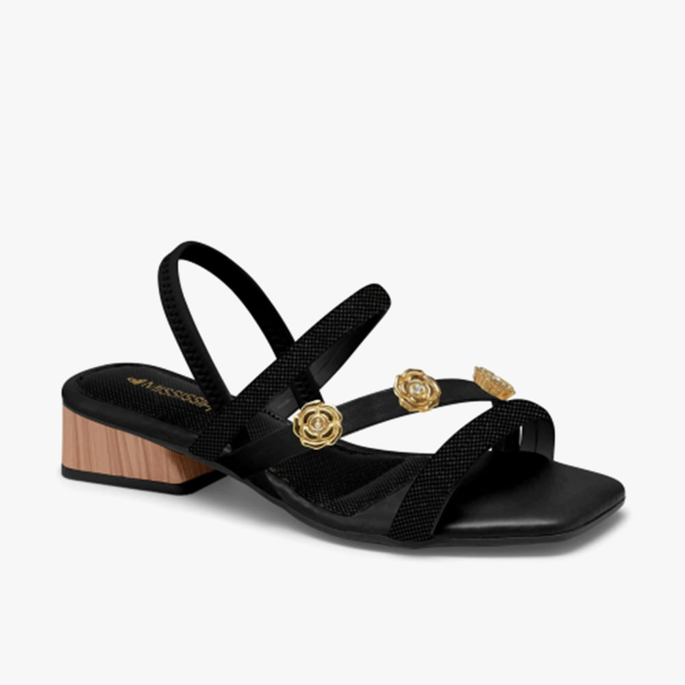 SANDALIA SALTO BAIXO FLORZINHAS MB793 07 PRETO 36