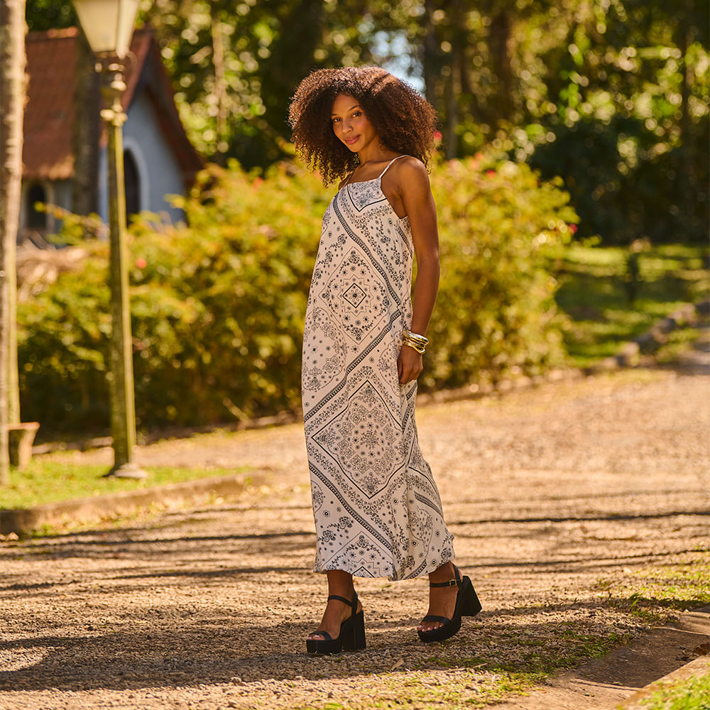 VESTIDO MIDI VISCOSE DIGITAL 184117 OFF WHITE M