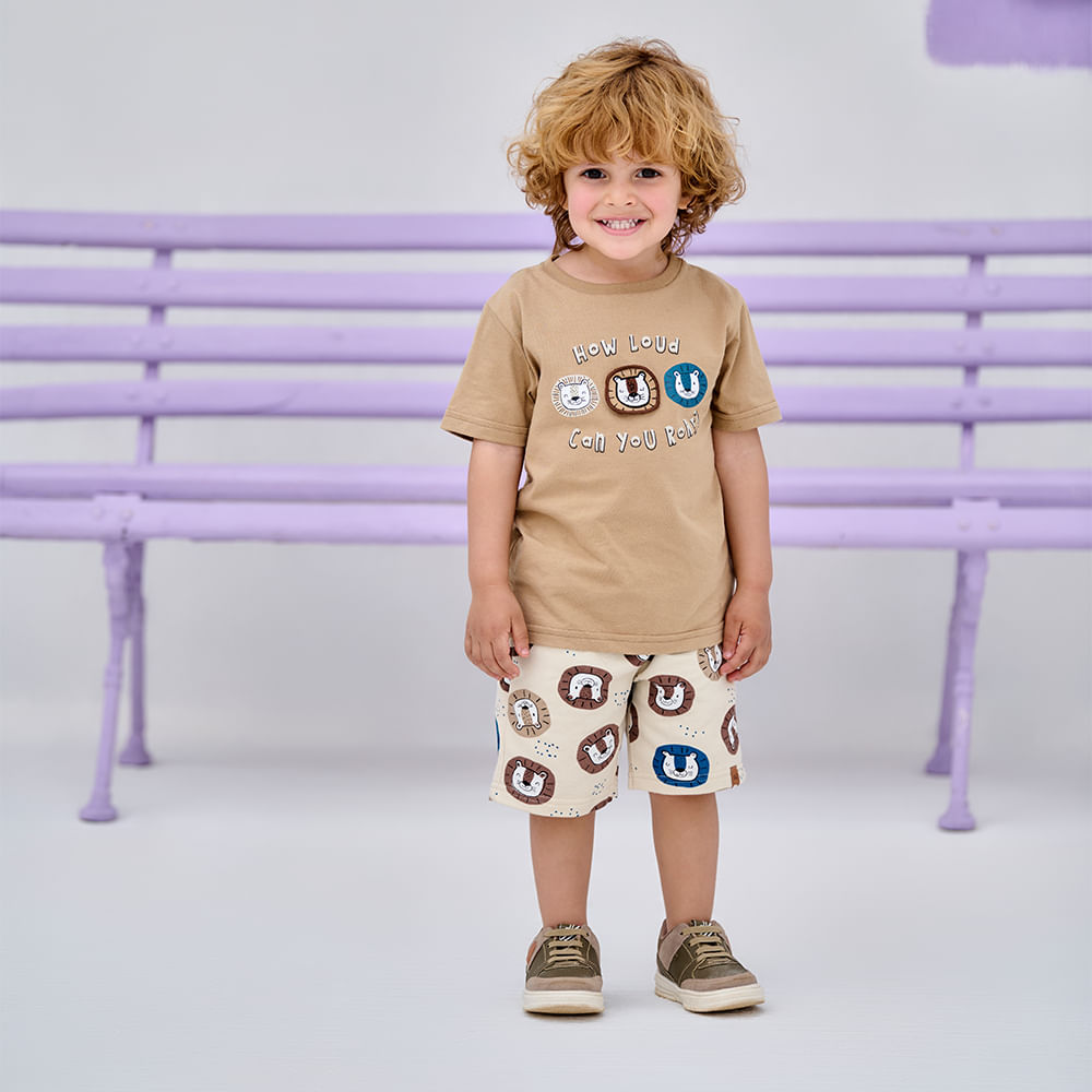 CONJUNTO BERMUDA MINI PRINT LION A0054 BEGE 03