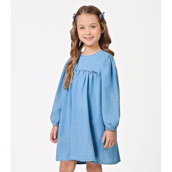 Vestido Manga Longa Feminino Denim Trick Nick Azul
